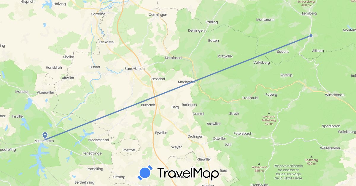 TravelMap itinerary: driving, cycling in France (Europe)